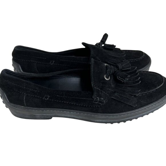 Tods Womens Black Suede Fringe Loafers Size 40 - Picture 2 of 5